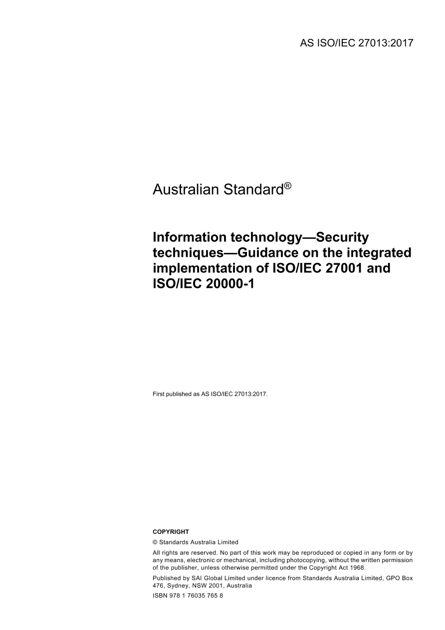 AS ISO/IEC 27013:2017 pdf