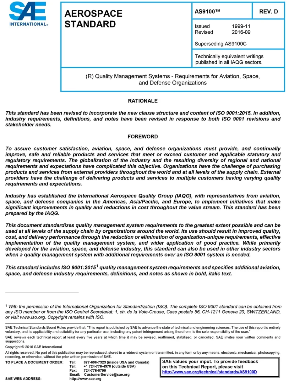 SAE AS9100D Standard PDF