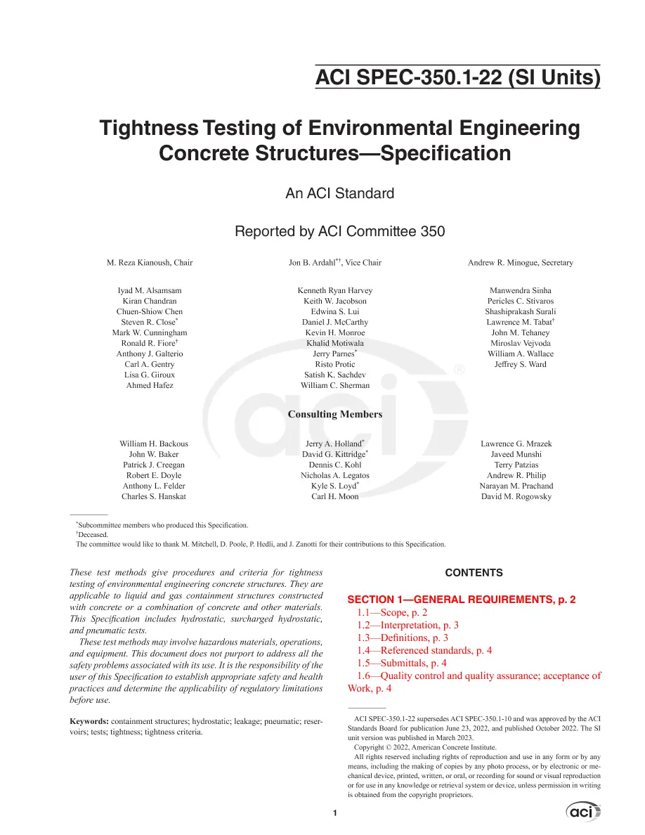 ACI SPEC-350.1-22 (SI Units) pdf