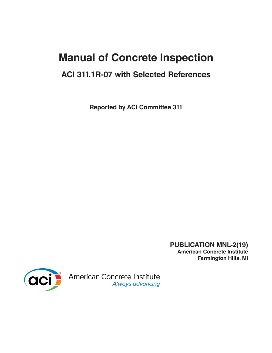 Manual of Concrete Inspection: ACI 311.1R-07 with Selected References (Eleventh Edition) pdf